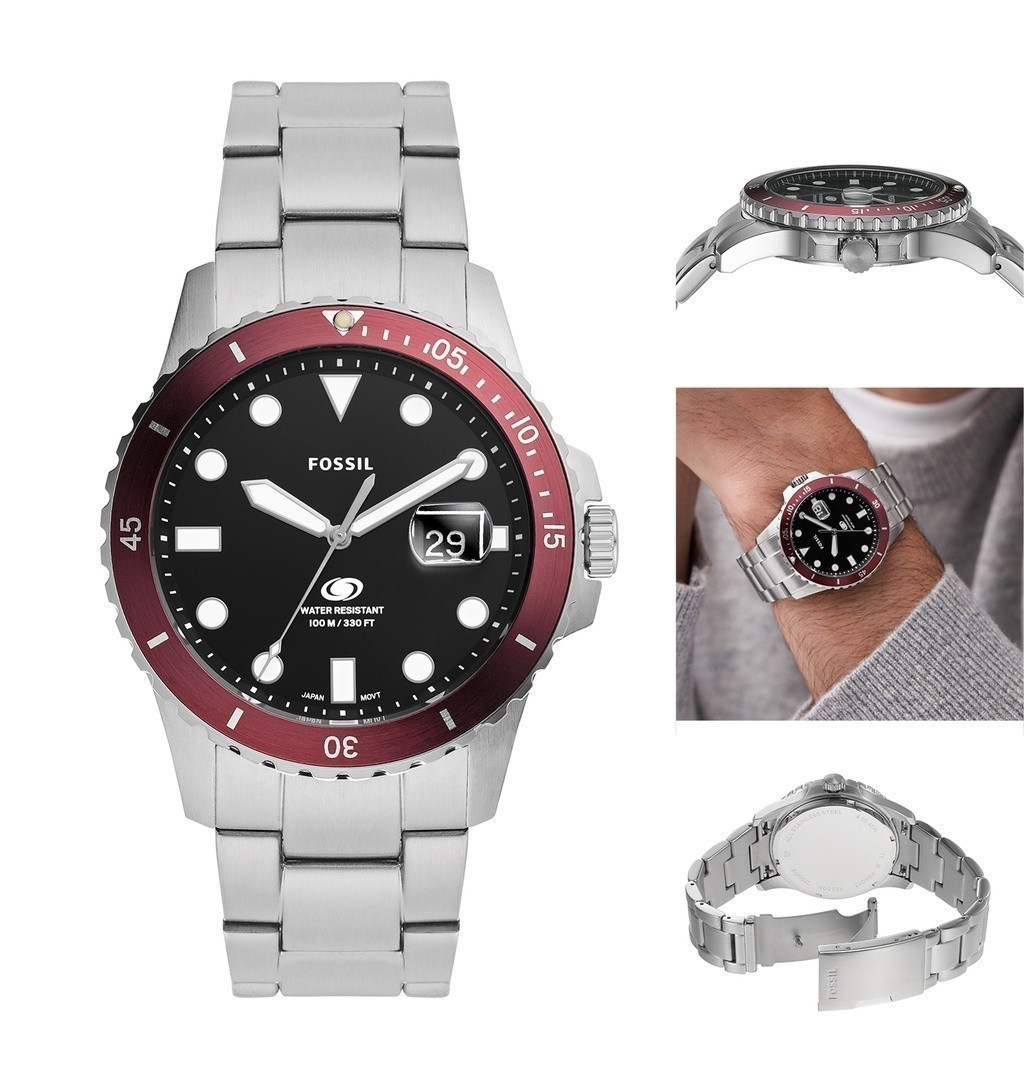 Mô tả Đồng hồ nam Fossil Fossil Blue dây kim loại, mặt 42 MM viền đỏ nâu, màu bạc, FS6013 - 3