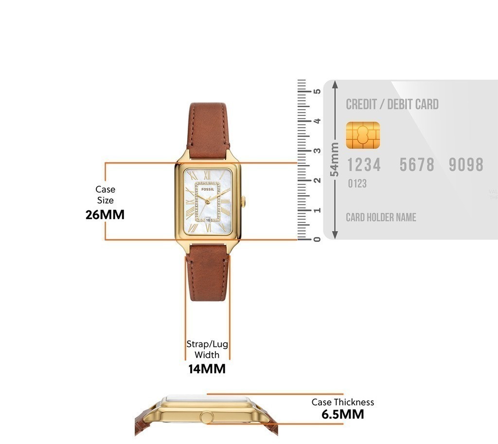 Mô tả Đồng hồ nữ Fossil Raquel dây da thật màu nâu, mặt chữ nhật khảm xà cừ 26 MM, ES5307 - 1