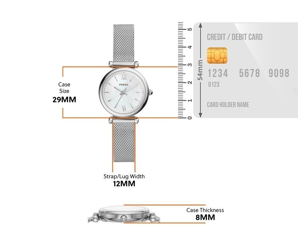 Mô tả Đồng hồ nữ Fossil Carlie dây kim loại, mặt xà cừ 29 MM, màu bạc, ES4432 - 1