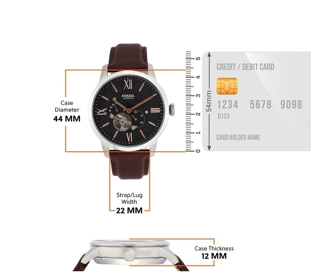 Mô tả Đồng hồ cơ nam Fossil Townsman Automatic, dây da, mặt 45 MM, màu nâu, ME3061 - 1