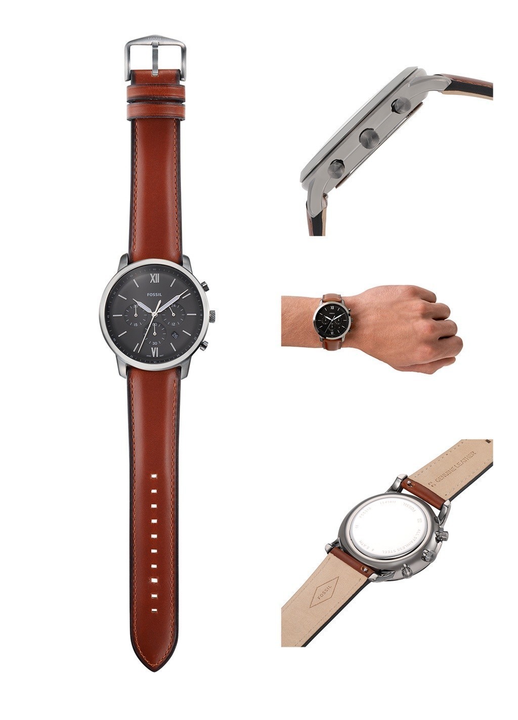 Mô tả Đồng hồ nam Fossil Neutra dây da, mặt 44 MM, màu nâu, FS5512 - 4