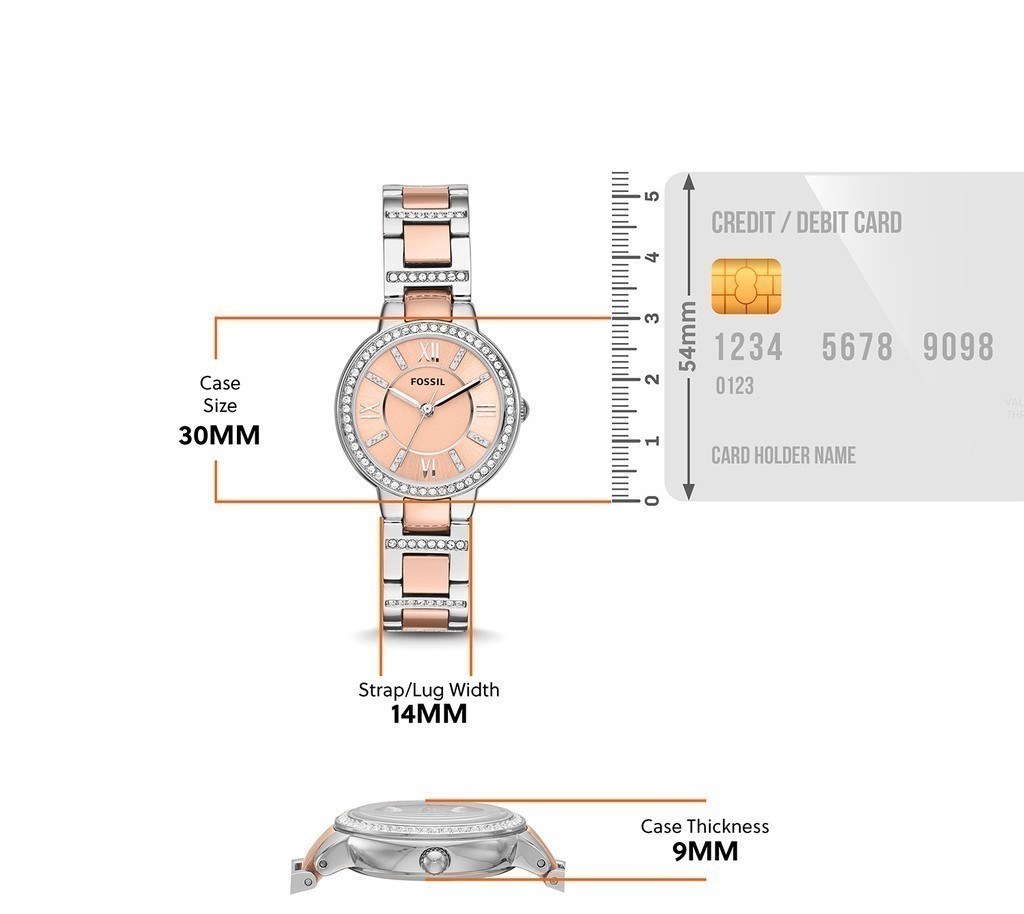 Mô tả Đồng hồ nữ Fossil Virginia dây kim loại, mặt 30 MM, hai màu, ES3405 - 1