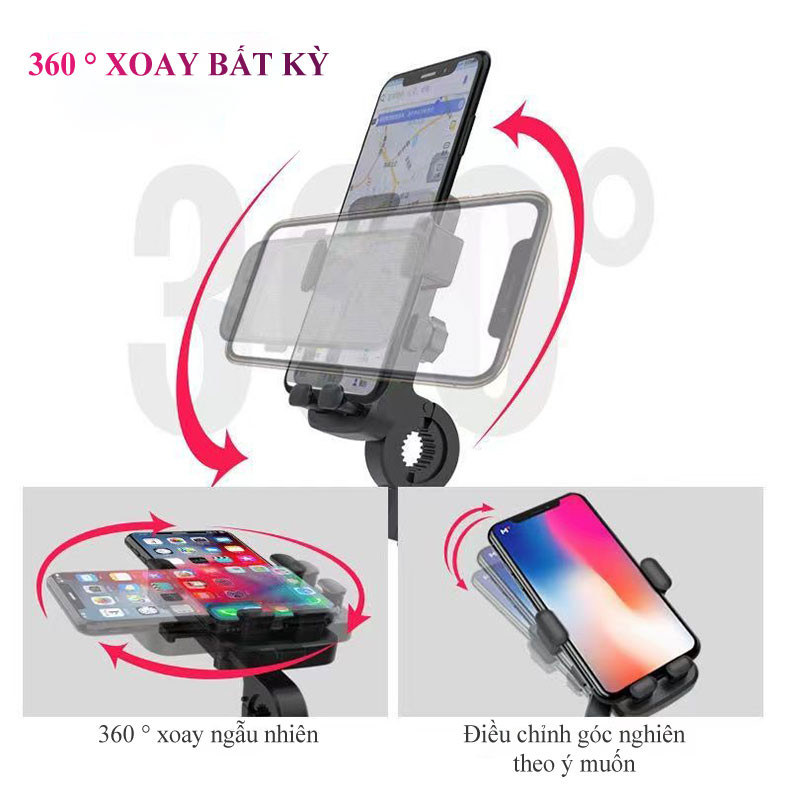 Mô tả Giá điện thoại gắn xe máy đa năng MYT Kẹp điện thoại chống nước gắn gương chiếu hậu xe máy xe đạp xoay lật tùy ý - 1