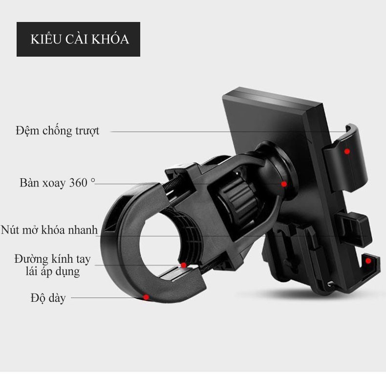 Mô tả Giá điện thoại gắn xe máy đa năng MYT Kẹp điện thoại chống nước gắn gương chiếu hậu xe máy xe đạp xoay lật tùy ý - 7