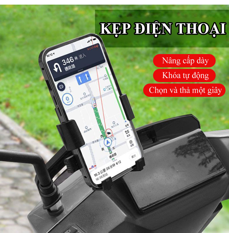 Mô tả Giá điện thoại gắn xe máy đa năng MYT Kẹp điện thoại chống nước gắn gương chiếu hậu xe máy xe đạp xoay lật tùy ý - 8