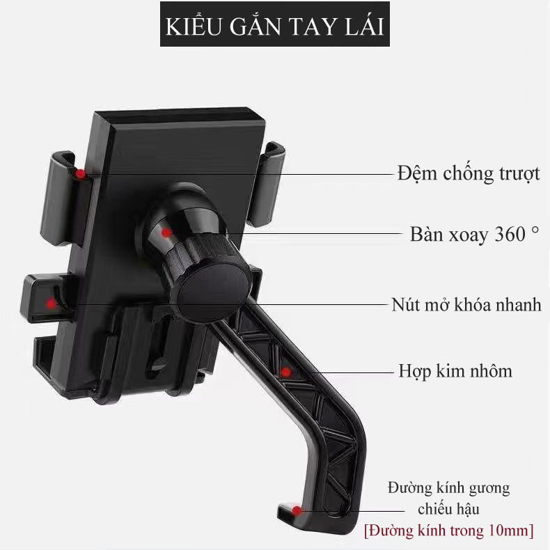 Mô tả Giá điện thoại gắn xe máy đa năng MYT Kẹp điện thoại chống nước gắn gương chiếu hậu xe máy xe đạp xoay lật tùy ý - 9