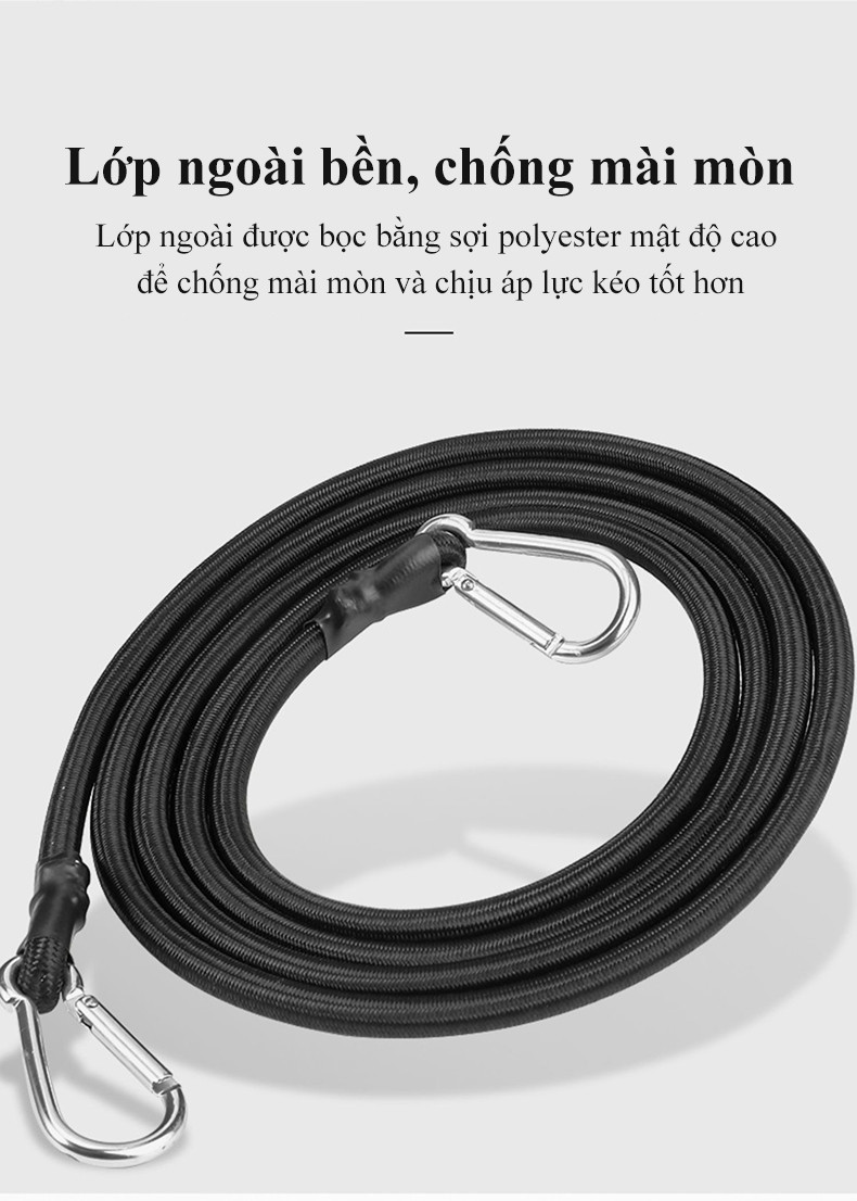 Mô tả Dây thun ràng xe máy MYT Dây đai tròn móc thép đàn hồi buộc hành lý hàng hóa tăng chỉnh 1m 2m 3m 4m - 2