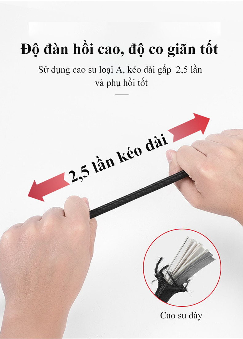 Mô tả Dây thun ràng xe máy MYT Dây đai tròn móc thép đàn hồi buộc hành lý hàng hóa tăng chỉnh 1m 2m 3m 4m - 4