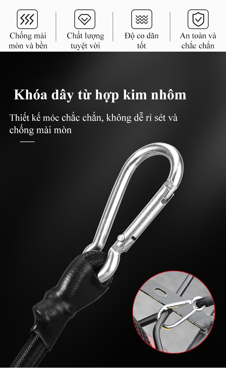 Mô tả Dây thun ràng xe máy MYT Dây đai tròn móc thép đàn hồi buộc hành lý hàng hóa tăng chỉnh 1m 2m 3m 4m - 5