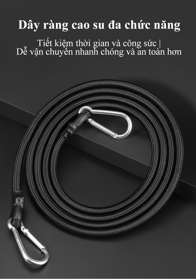 Mô tả Dây thun ràng xe máy MYT Dây đai tròn móc thép đàn hồi buộc hành lý hàng hóa tăng chỉnh 1m 2m 3m 4m - 6
