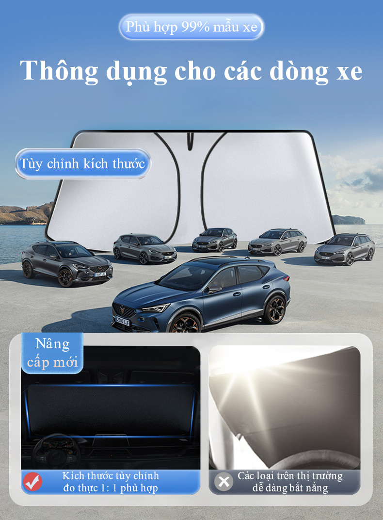 Mô tả Tấm chắn nắng kính chắn gió ô tô MYT Tấm che nắng tráng bạt titan 2 lớp chống UV giảm nhiệt độ bảo vệ nội thất ô tô - 7