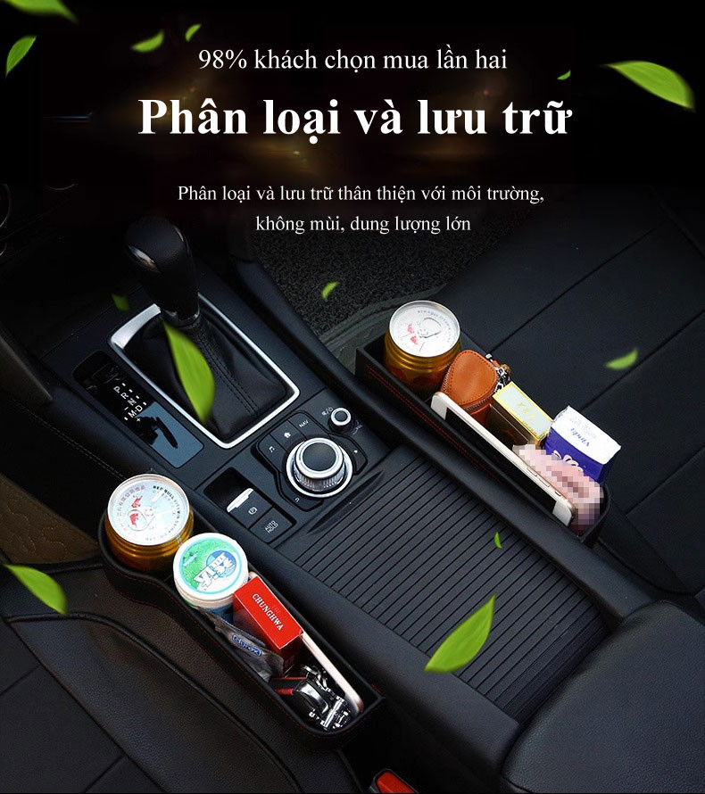 Khay đựng đồ đa năng ô tô MYT gắn khe ghế bọc da PU