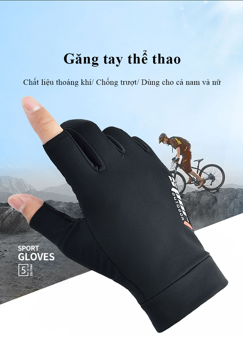 Mô tả Găng tay thể thao MYT Găng tay hở ngón chống trượt vải lanh thoáng khí chống tia cực tím phù hợp để lái xe mô tô - 2