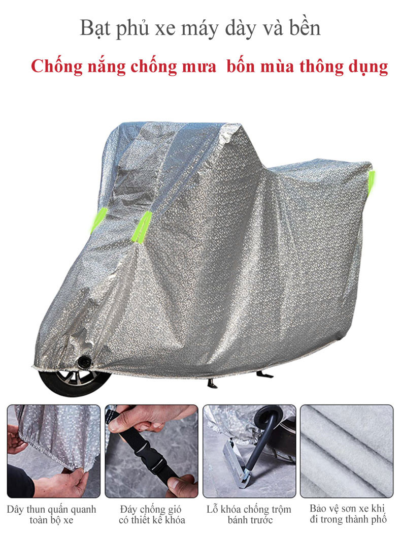 Mô tả Bạc trùm che phủ xe máy MYT Bạt che xe máy chống thấm cao cấp Áo trùm xe máy che nắng che mưa hai lớp dày - 2