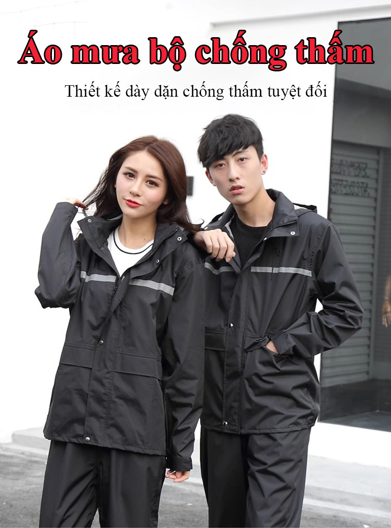 Mô tả Áo mưa bộ MYT Bộ quần áo mưa vải dày bảo vệ toàn thân dãy phản quang siêu chống nước cho nam và nữ - 1