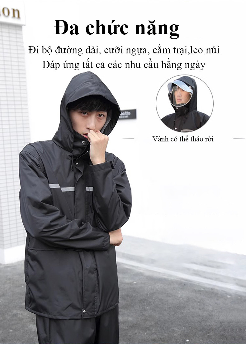 Mô tả Áo mưa bộ MYT Bộ quần áo mưa vải dày bảo vệ toàn thân dãy phản quang siêu chống nước cho nam và nữ - 2