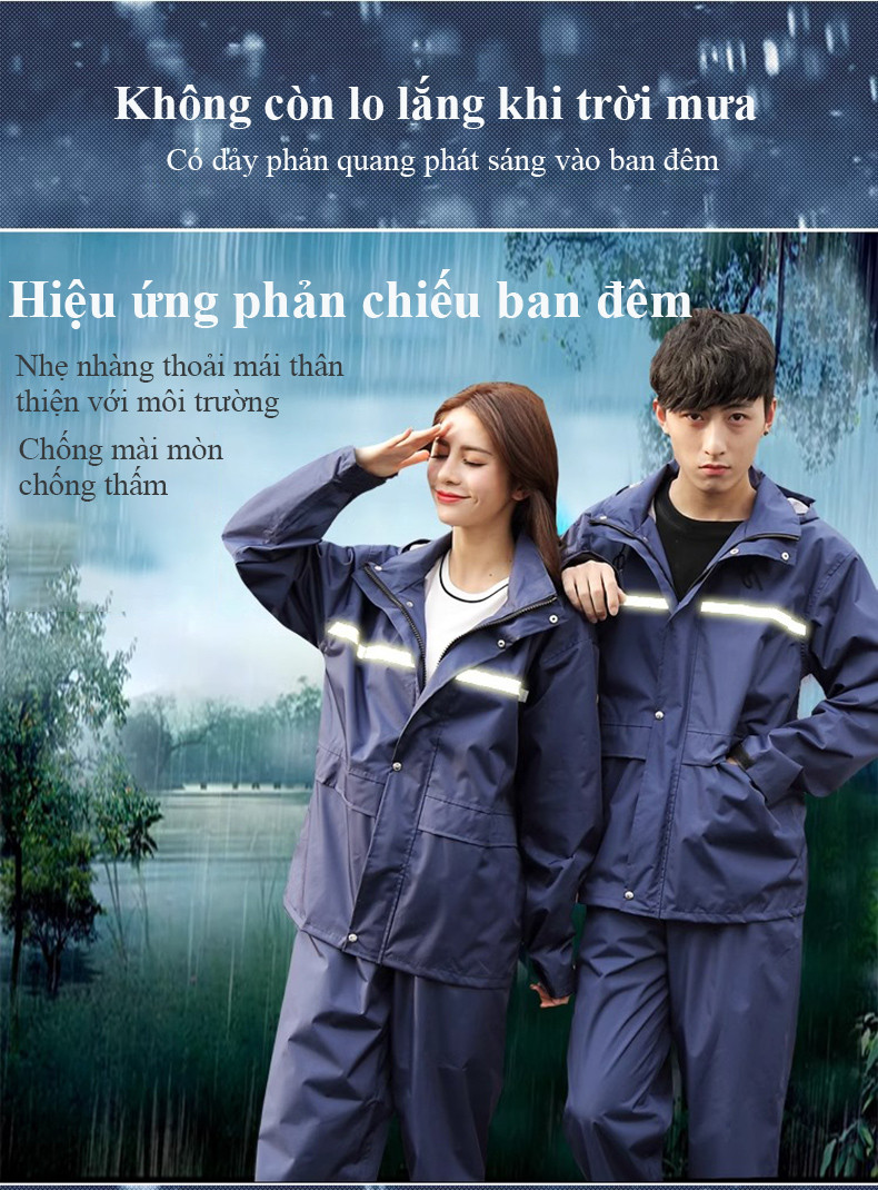 Mô tả Áo mưa bộ MYT Bộ quần áo mưa vải dày bảo vệ toàn thân dãy phản quang siêu chống nước cho nam và nữ - 4