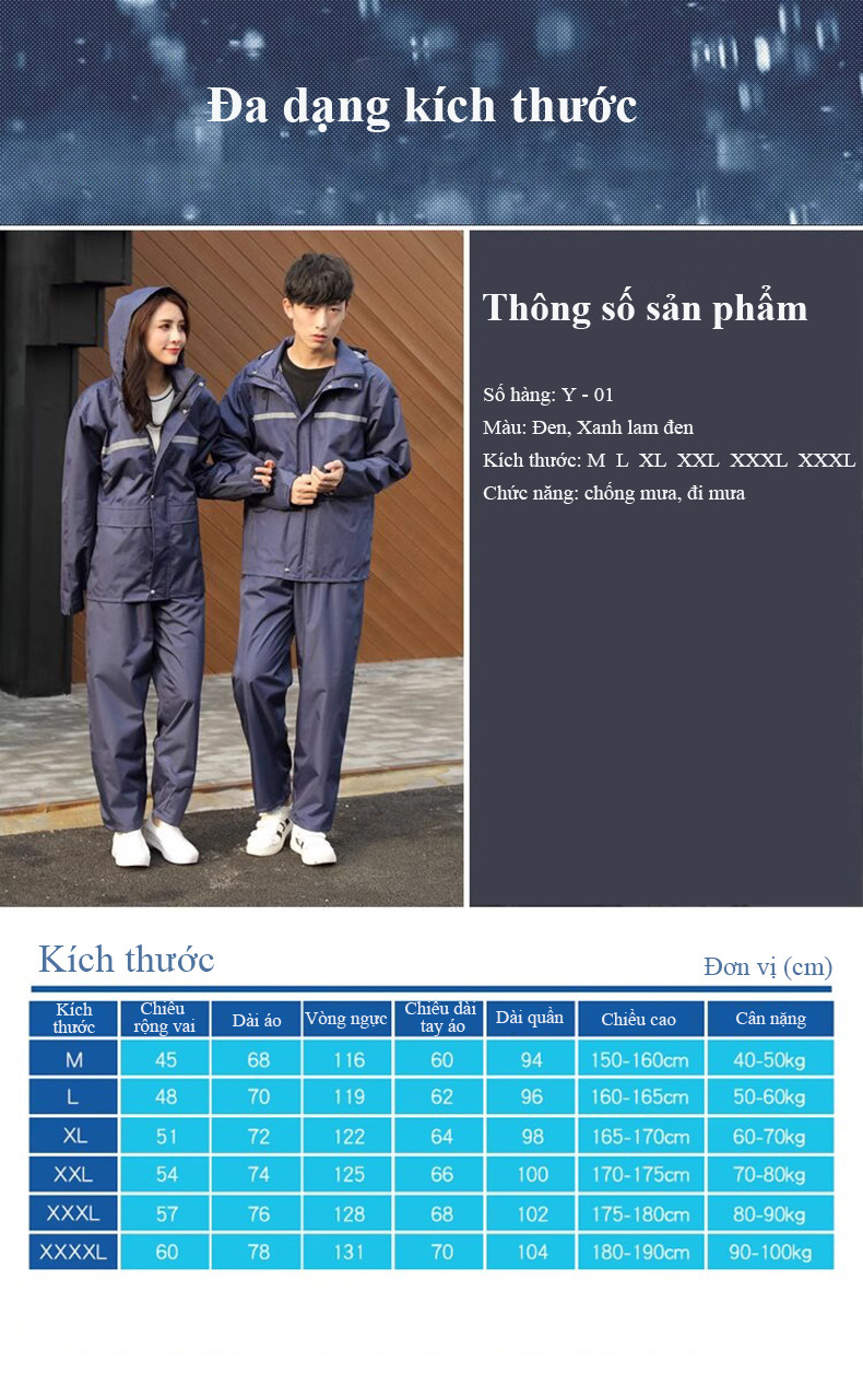 Mô tả Áo mưa bộ MYT Bộ quần áo mưa vải dày bảo vệ toàn thân dãy phản quang siêu chống nước cho nam và nữ - 6