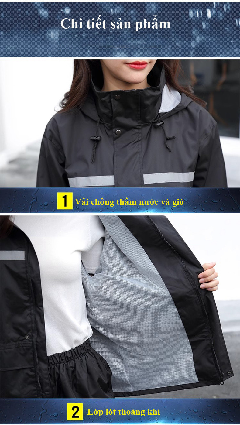 Mô tả Áo mưa bộ MYT Bộ quần áo mưa vải dày bảo vệ toàn thân dãy phản quang siêu chống nước cho nam và nữ - 9