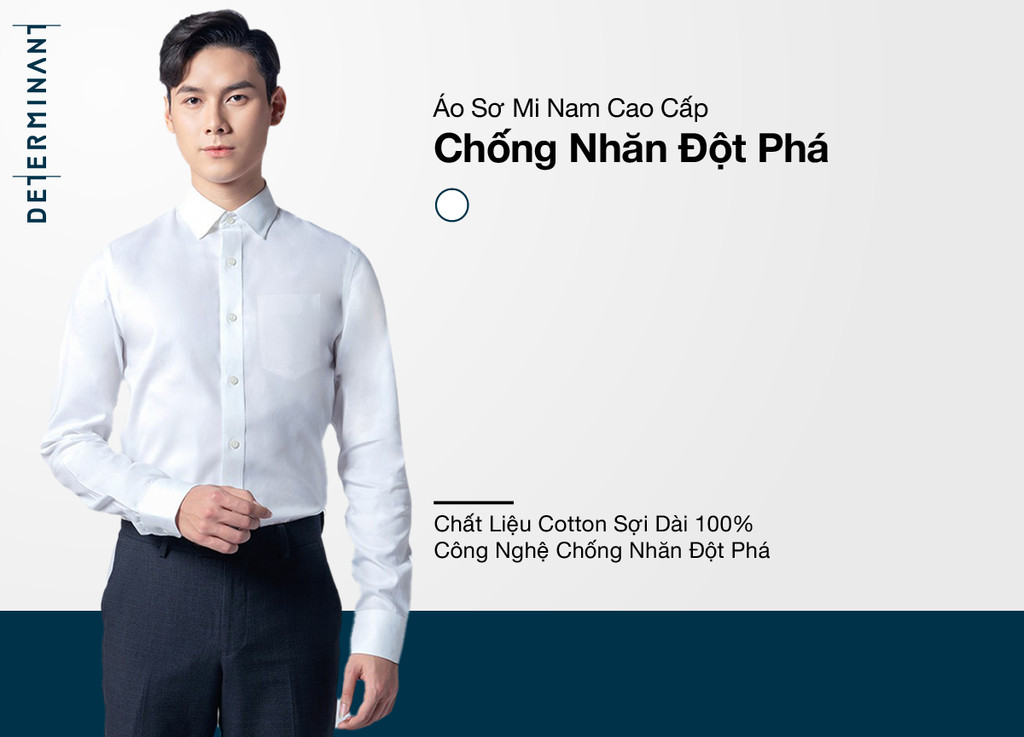 Mô tả Áo sơ mi nam tay dài có túi DETERMINANT 100% Cotton siêu dài - chông nhăn kháng khuẩn - 203 - màu trắng - 1