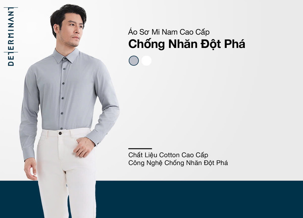 Mô tả Áo sơ mi nam tay dài DETERMINANT 100% cotton mềm mại thấm hút tốt - 202 - màu xám - 1