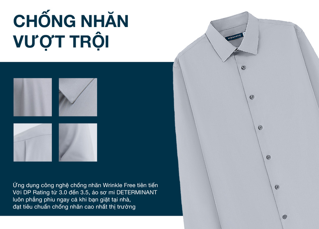 Mô tả Áo sơ mi nam tay dài DETERMINANT 100% cotton mềm mại thấm hút tốt - 202 - màu xám - 5