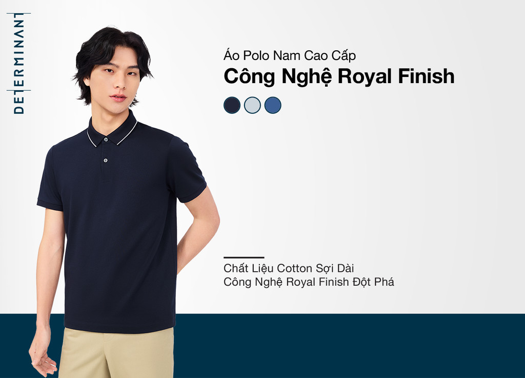 Mô tả Áo thun polo nam cao cấp DETERMINANT - 100% cotton- chống xù, mềm mại - P22 -  màu xanh navy - 1