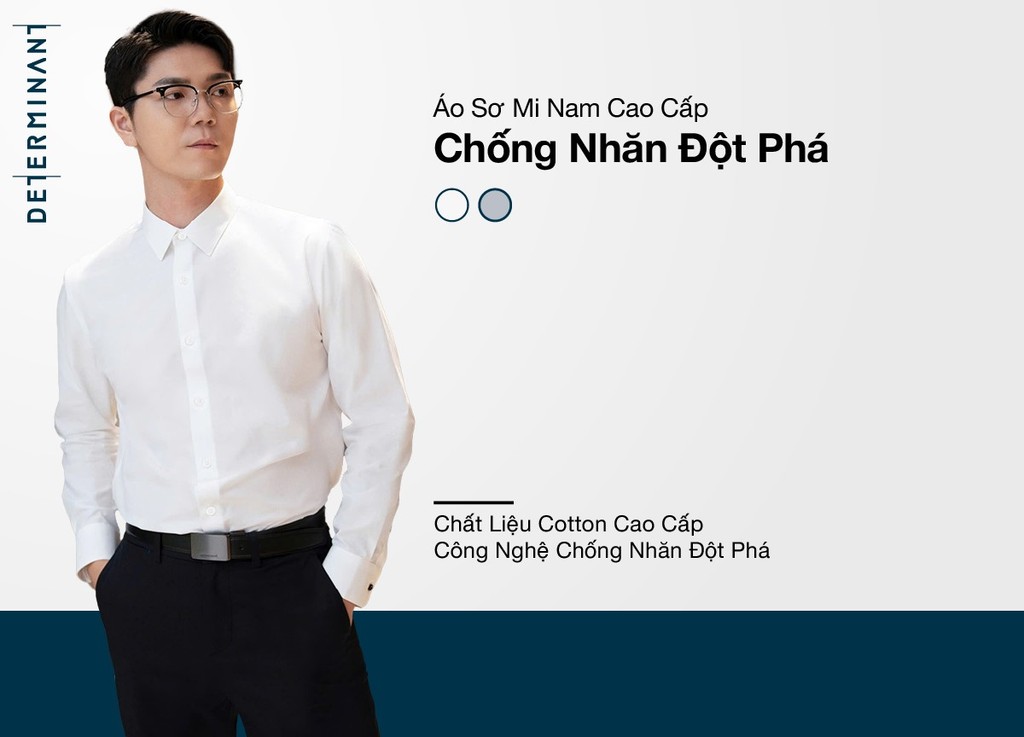 Mô tả Áo sơ mi nam tay dài DETERMINANT 100% cotton mềm mại thấm hút tốt - 202 - màu trắng - 1