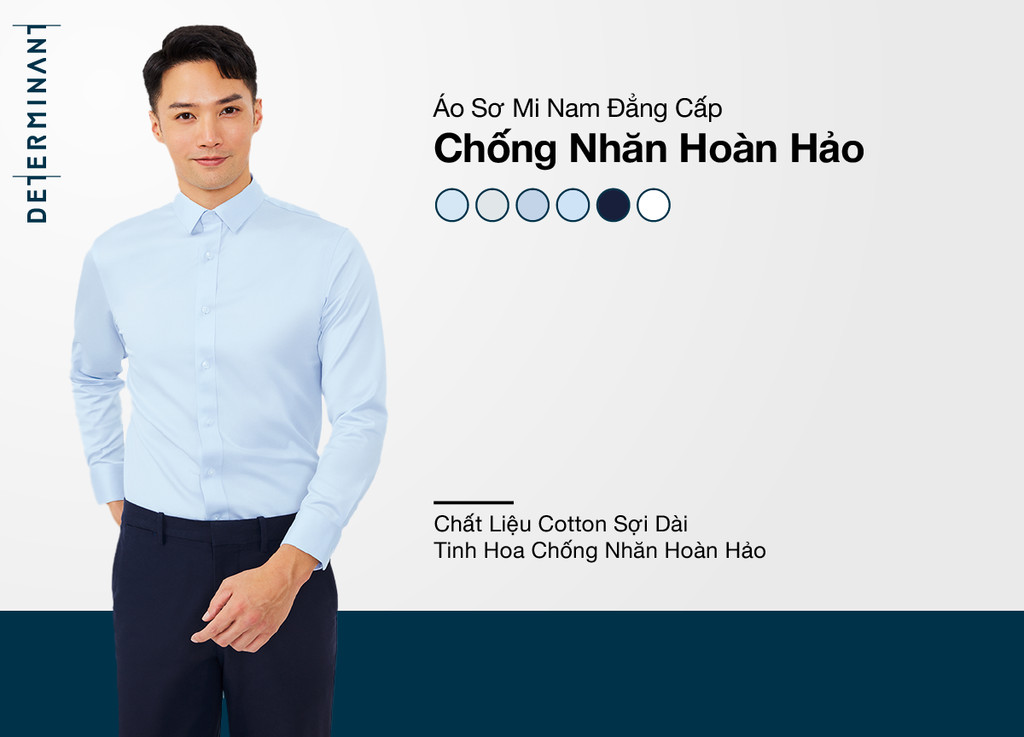 Mô tả Áo sơ mi nam tay dài DETERMINANT 100% Cotton siêu dài chống nhăn kháng khuẩn - 301-WHITE-LIGHT BLUE - 1