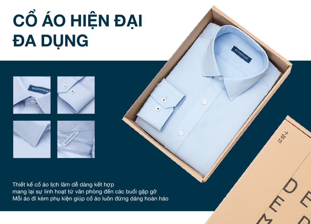 Mô tả Áo sơ mi nam tay dài DETERMINANT 100% Cotton siêu dài chống nhăn kháng khuẩn - 301-WHITE-LIGHT BLUE - 4
