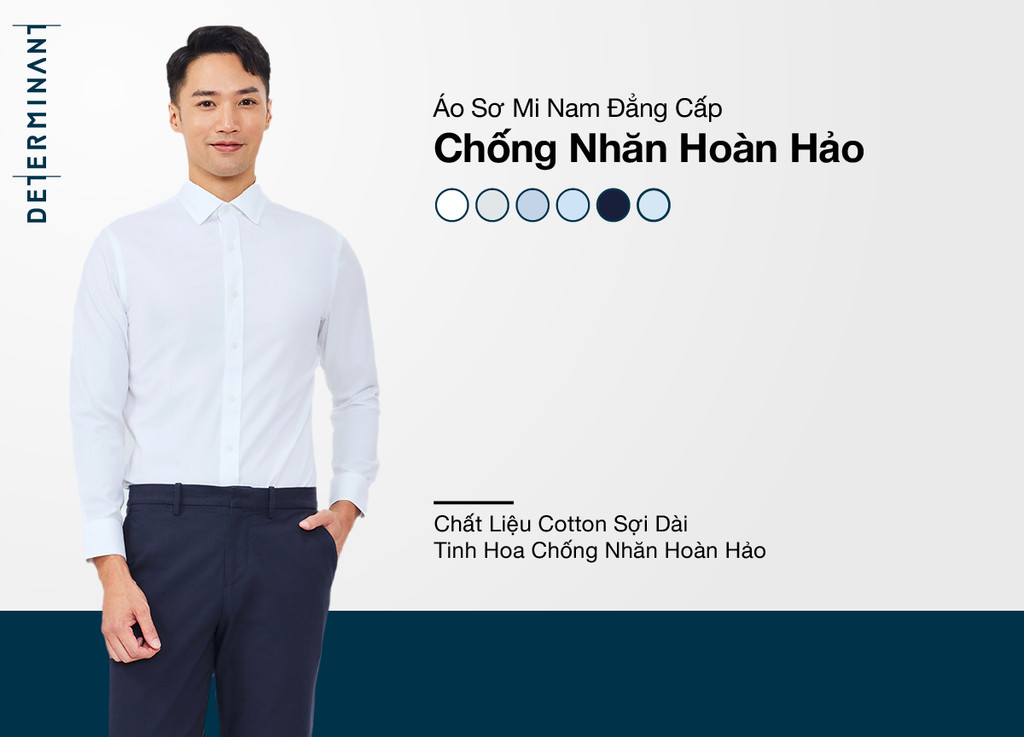 Mô tả Áo sơ mi nam DETERMINANT 100% Cotton siêu dài chống nhăn kháng khuẩn - 301 - màu Trắng - 1
