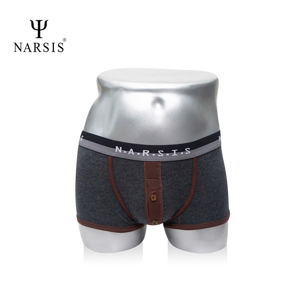 Mô tả Quần Boxer Nam Narsis Màu Xám Phối Viền Nâu Chất Liệu Mềm Mịn Co Giãn Tốt Êm Ái - 1