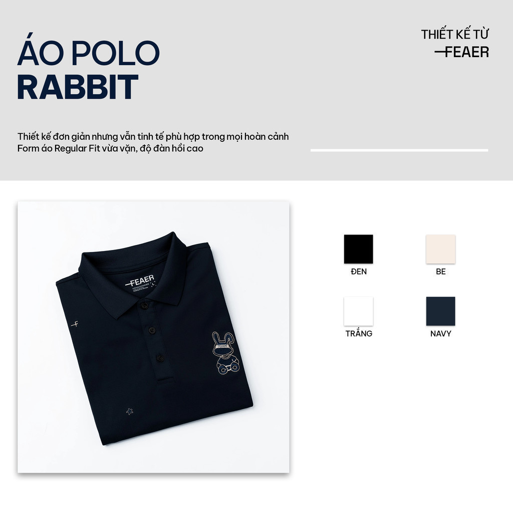 Mô tả Áo Polo Nam Cổ Bẻ Rabbit  thêu hoạ tiết thỏ , chất cotton CVC thoáng mát, kiểu dáng trẻ trung, thanh lịch - FEAER - 4