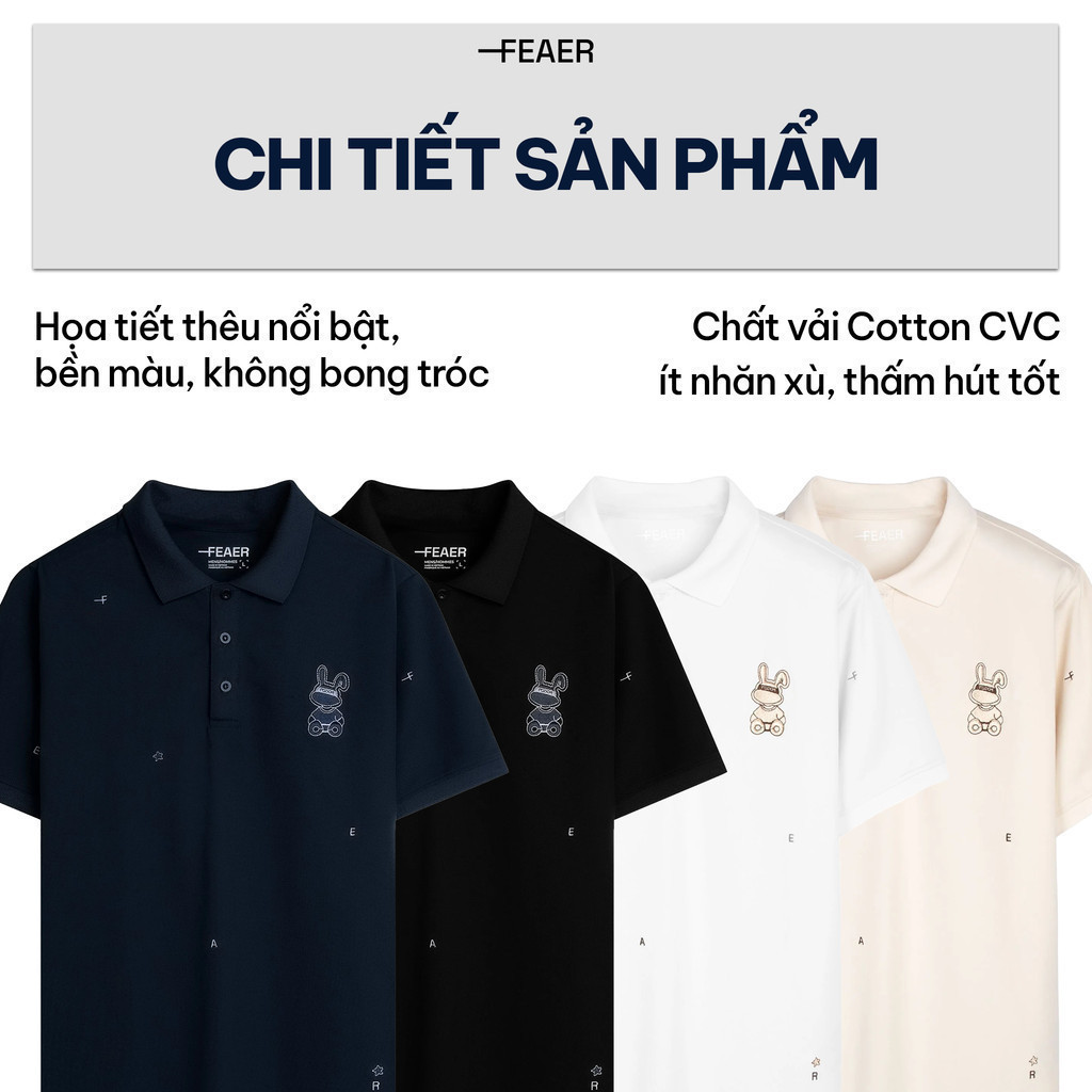 Mô tả Áo Polo Nam Cổ Bẻ Rabbit  thêu hoạ tiết thỏ , chất cotton CVC thoáng mát, kiểu dáng trẻ trung, thanh lịch - FEAER - 5