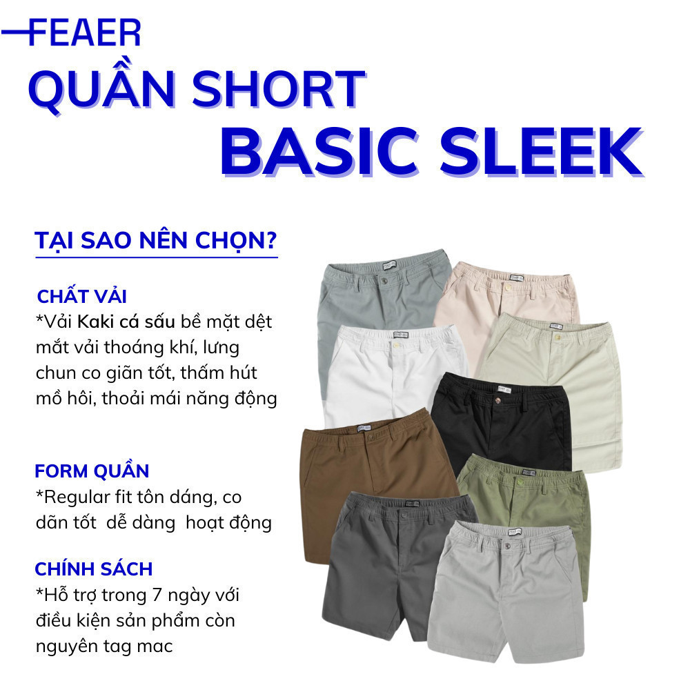 Mô tả Quần Short Kaki Basic Sleek Vải Kaki Cá Sấu Lưng Chun, Co Giãn Thoải Mái, Trẻ Trung - FEAER - 1