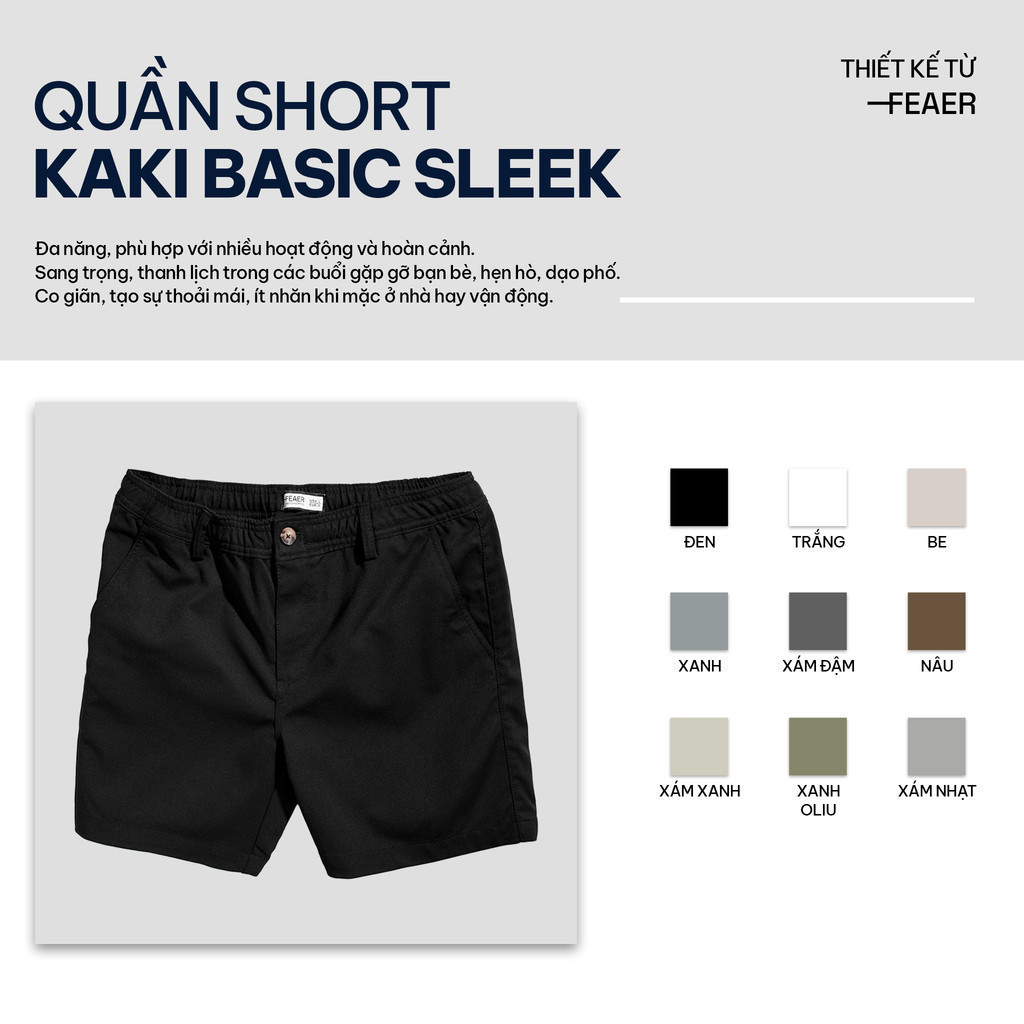 Mô tả Quần Short Kaki Basic Sleek Vải Kaki Cá Sấu Lưng Chun, Co Giãn Thoải Mái, Trẻ Trung - FEAER - 2