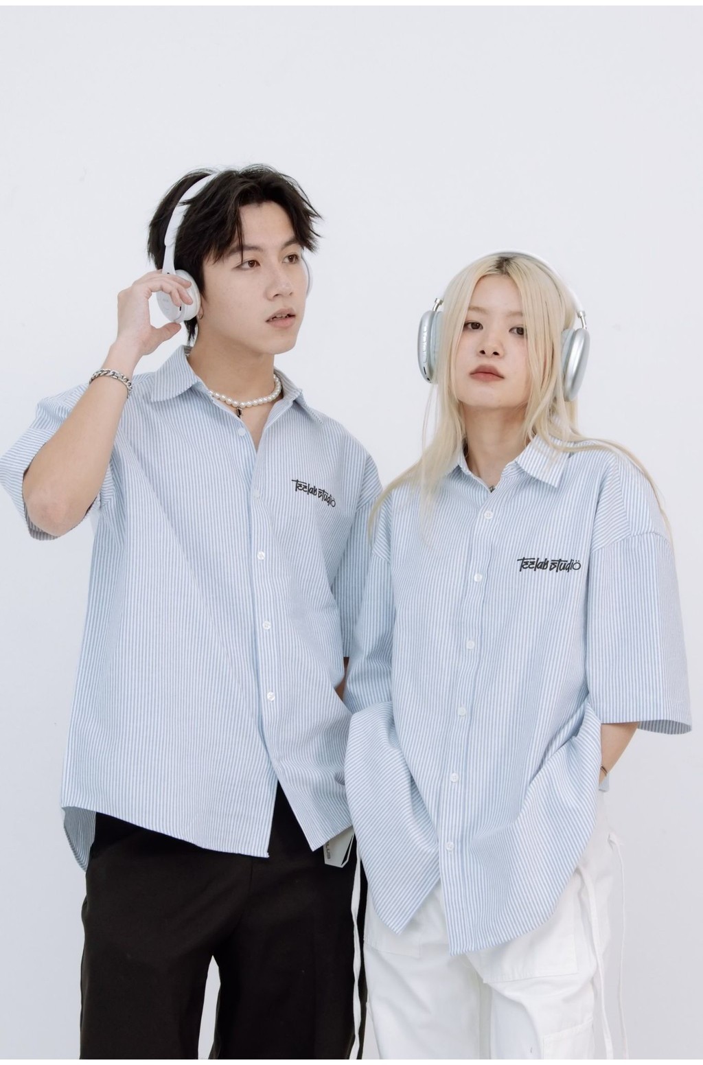 Mô tả Áo Sơ Mi Tay Ngắn Kẻ Sọc Teelab Graffiti Unisex Form Oversize Local Brand màu Xanh SS049 - 1