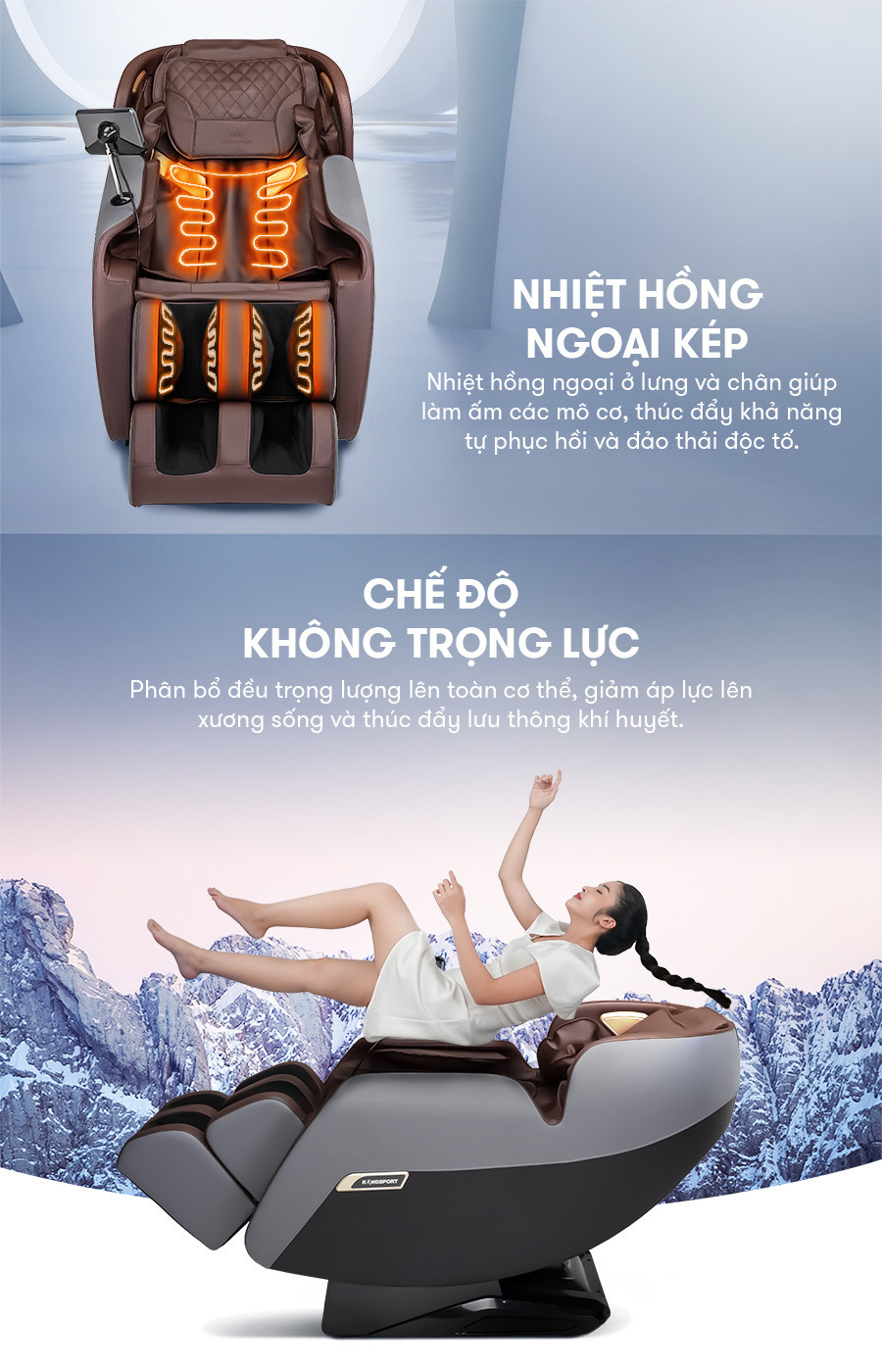 Mô tả Miễn phí lắp đặt | Ghế massage KINGSPORT G82 hệ thống nhiệt hồng ngoại, chế độ massage không trọng lực - 6