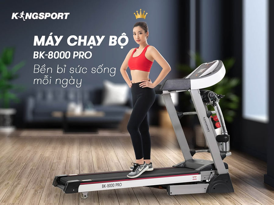 Mô tả Máy chạy bộ KINGSPORT BK-8000 Pro đa năng, nâng dốc tự động 18%tốc độ tối đa 14km/h, kèm đai massage và thanh gập bụng - 1