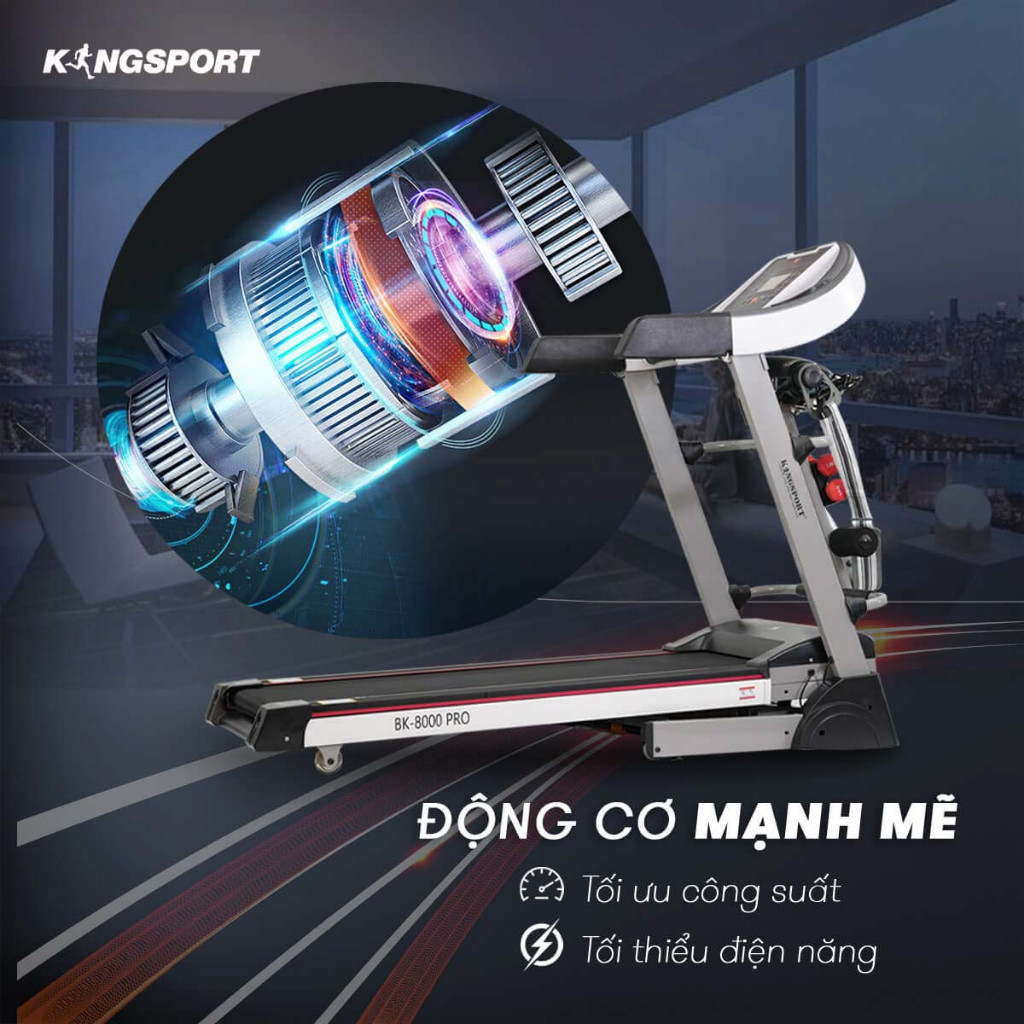 Mô tả Máy chạy bộ KINGSPORT BK-8000 Pro đa năng, nâng dốc tự động 18%tốc độ tối đa 14km/h, kèm đai massage và thanh gập bụng - 2