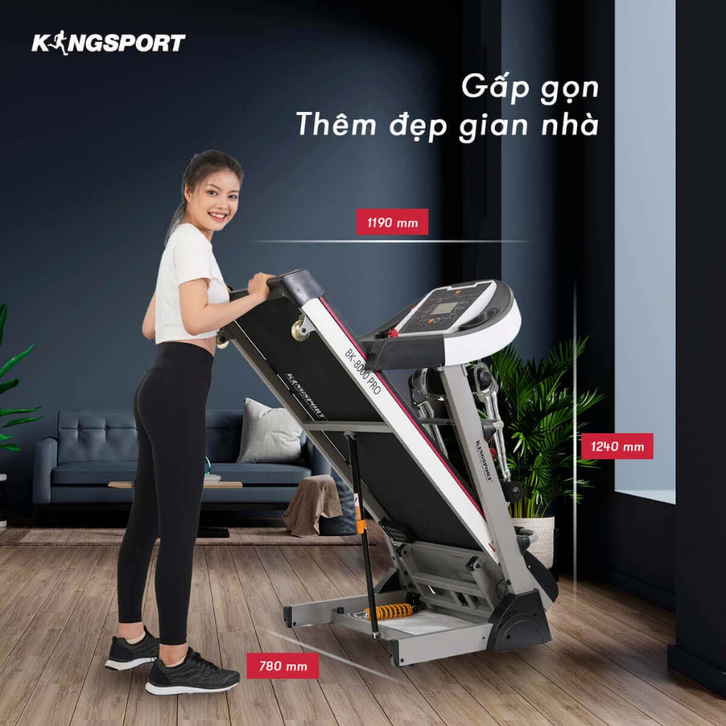 Mô tả Máy chạy bộ KINGSPORT BK-8000 Pro đa năng, nâng dốc tự động 18%tốc độ tối đa 14km/h, kèm đai massage và thanh gập bụng - 3