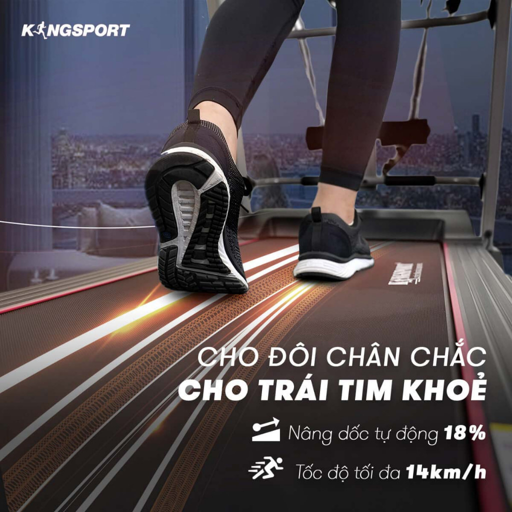 Mô tả Máy chạy bộ KINGSPORT BK-8000 Pro đa năng, nâng dốc tự động 18%tốc độ tối đa 14km/h, kèm đai massage và thanh gập bụng - 4