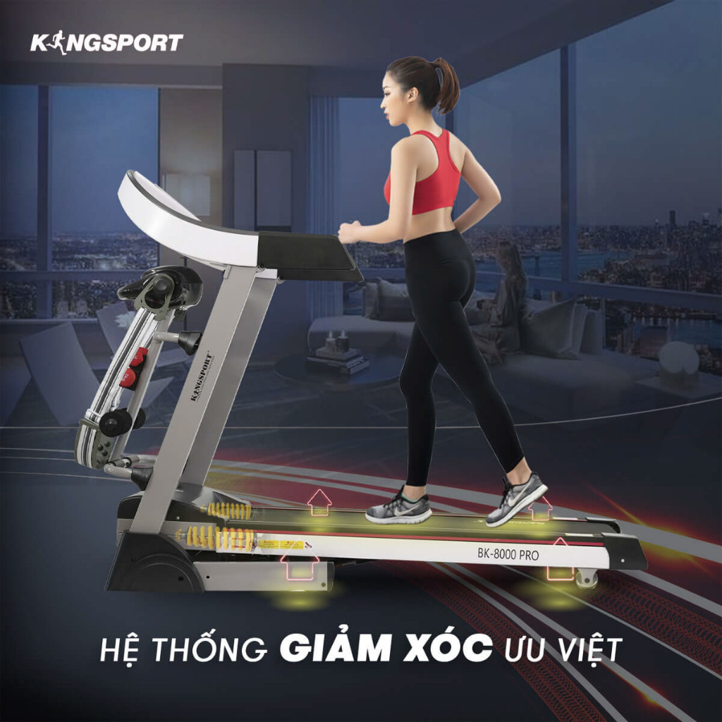 Mô tả Máy chạy bộ KINGSPORT BK-8000 Pro đa năng, nâng dốc tự động 18%tốc độ tối đa 14km/h, kèm đai massage và thanh gập bụng - 5