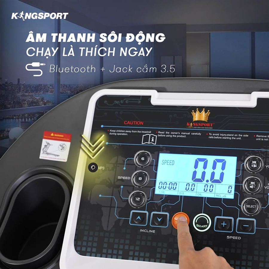Mô tả Máy chạy bộ KINGSPORT BK-8000 Pro đa năng, nâng dốc tự động 18%tốc độ tối đa 14km/h, kèm đai massage và thanh gập bụng - 6