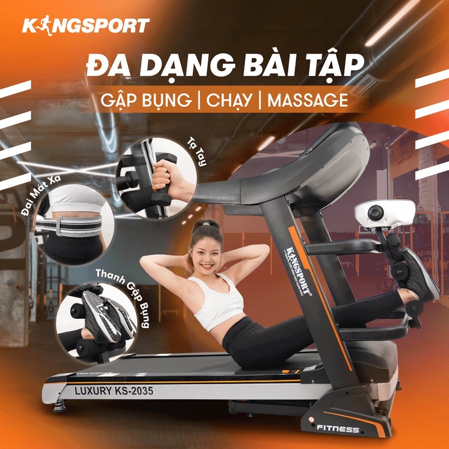 Mô tả Máy chạy bộ KINGSPORT KS-2035 đa năng, thao tác phím cảm ứng, thiết kế sang trọng cứng cáp, kèm đai massage và thanh gập - 4