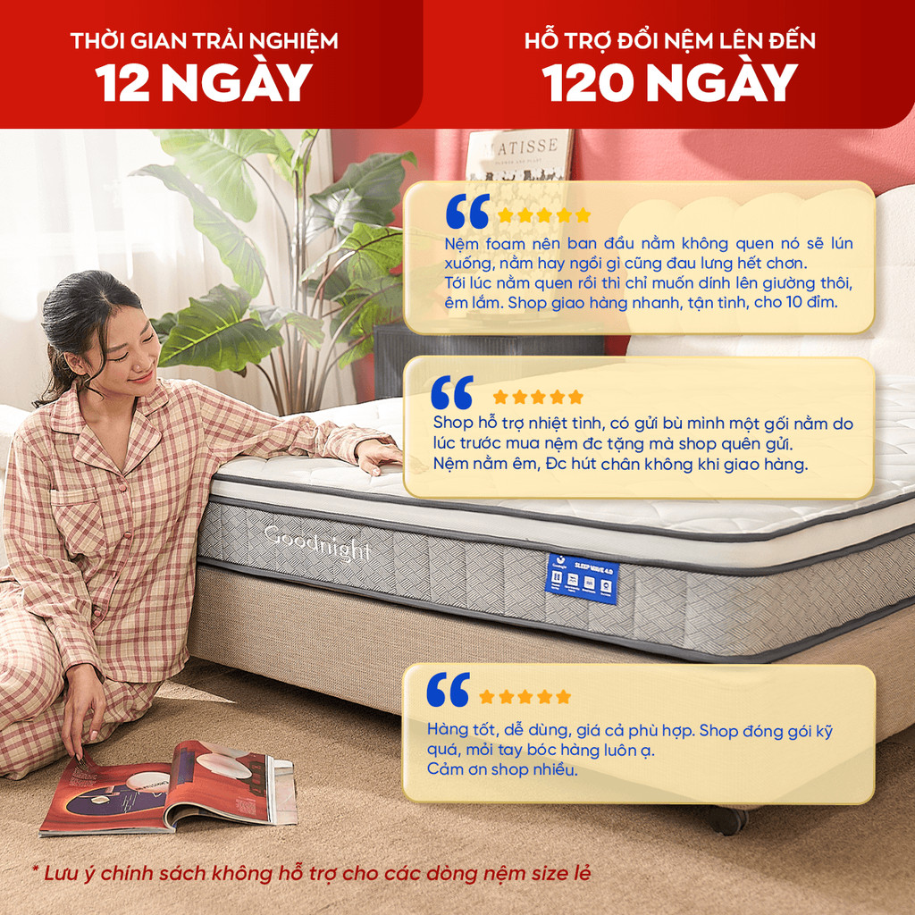 Mô tả Nệm Lò Xo Vua Nệm Goodnight Sleep Wave 20cm, Đệm Lò Xo Khách Sạn Cách Ly Chuyển Động - 9