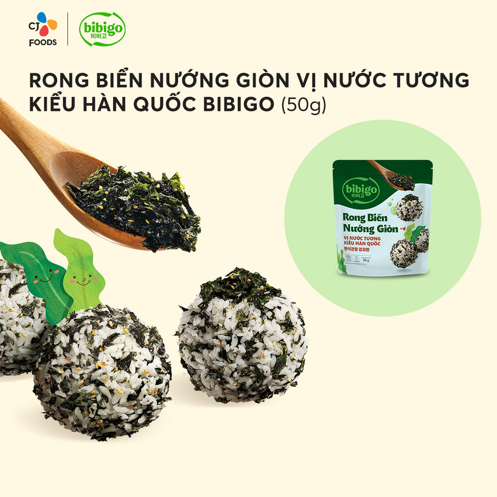 Mô tả Combo 2 gói Rong biển nướng giòn rắc cơm trộn cơm Hàn Quốc Bibigo - Vị Nước Tương & Cá Hồi (50g + 45g) - 2