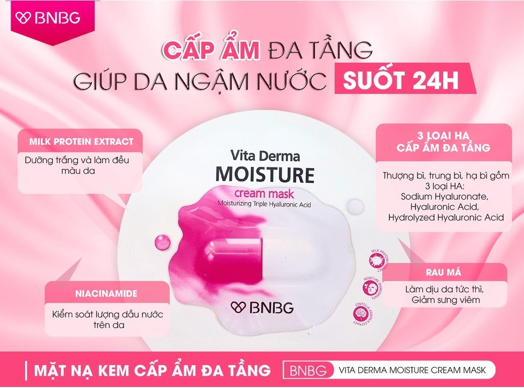 Mô tả Combo 10 Mặt Nạ BNBG Hỗ Trợ Cấp Ẩm Đa Tầng Sáng Hồng Làn Da BNBG Vita Derma Moisture Cream Mask 30mlx10 - 3