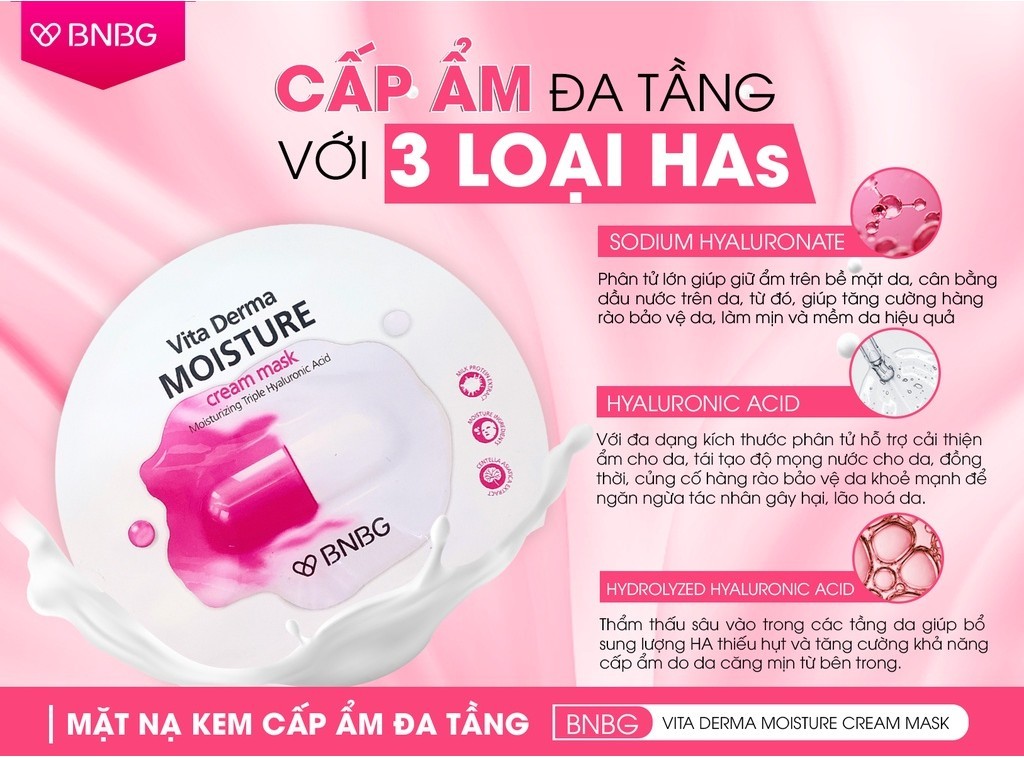 Mô tả Combo 10 Mặt Nạ BNBG Hỗ Trợ Cấp Ẩm Đa Tầng Sáng Hồng Làn Da BNBG Vita Derma Moisture Cream Mask 30mlx10 - 7