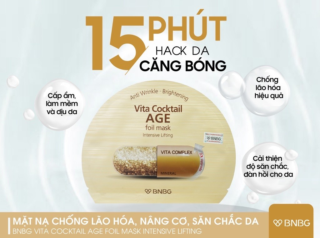 Mô tả Combo 10 Mặt Nạ BNBG Hỗ Trợ Chống Lão Hóa, Giảm Nếp Nhăn BNBG Vita Cocktail Age Foil Mask 30mlx10 - 1